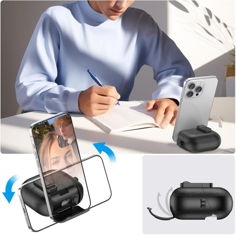 Funda de cuero con textura para auriculares inalámbricos Samsung Galaxy Buds 3/Buds 3 Pro, con gancho y soporte (negro y azul oscuro)