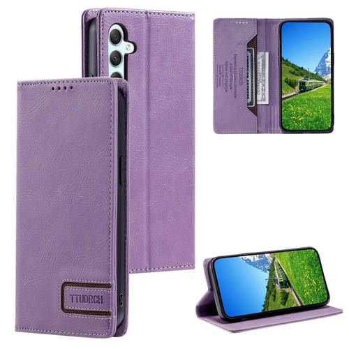Funda de cuero magnético con textura retro RFID TTUDRCH para Samsung Galaxy A17 5G (morado)