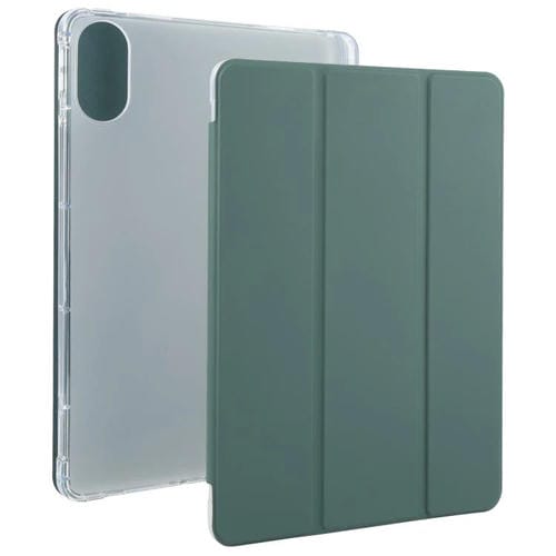 Funda de cuero inteligente de TPU transparente de 3 pliegues para Xiaomi Redmi Pad 2 con ranura para bolígrafo (verde oscuro)