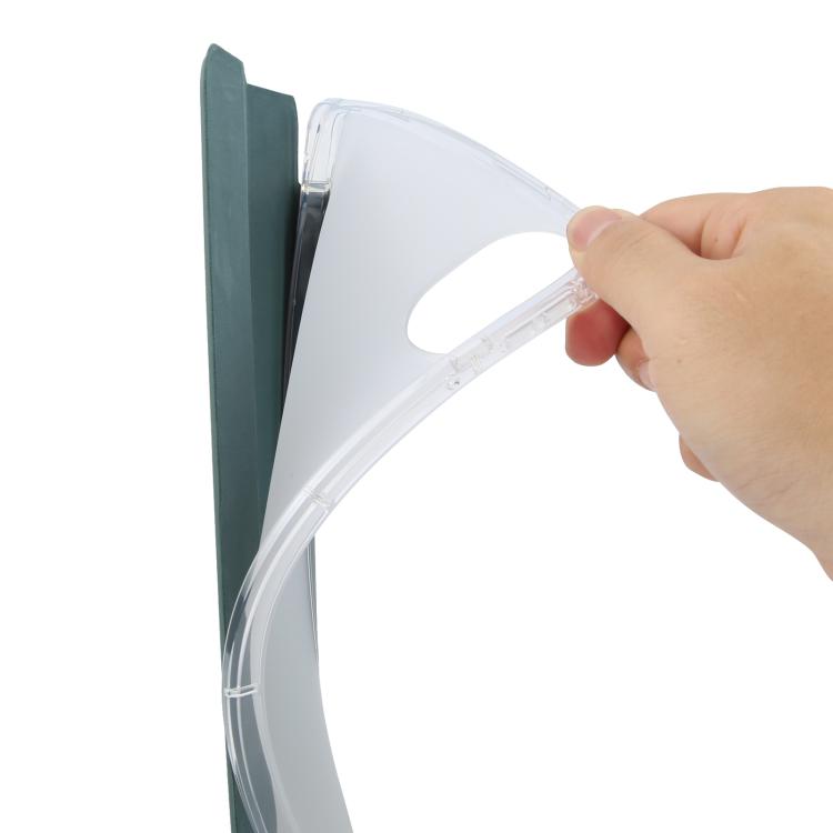 Funda de cuero inteligente de TPU transparente de 3 pliegues para Xiaomi Redmi Pad 2 con ranura para bolígrafo (verde oscuro)