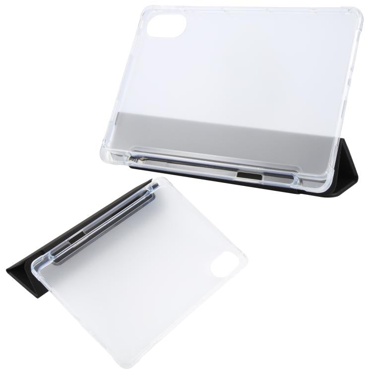 Funda de cuero inteligente de TPU transparente de 3 pliegues para Xiaomi Redmi Pad 2 con ranura para bolígrafo (negra)