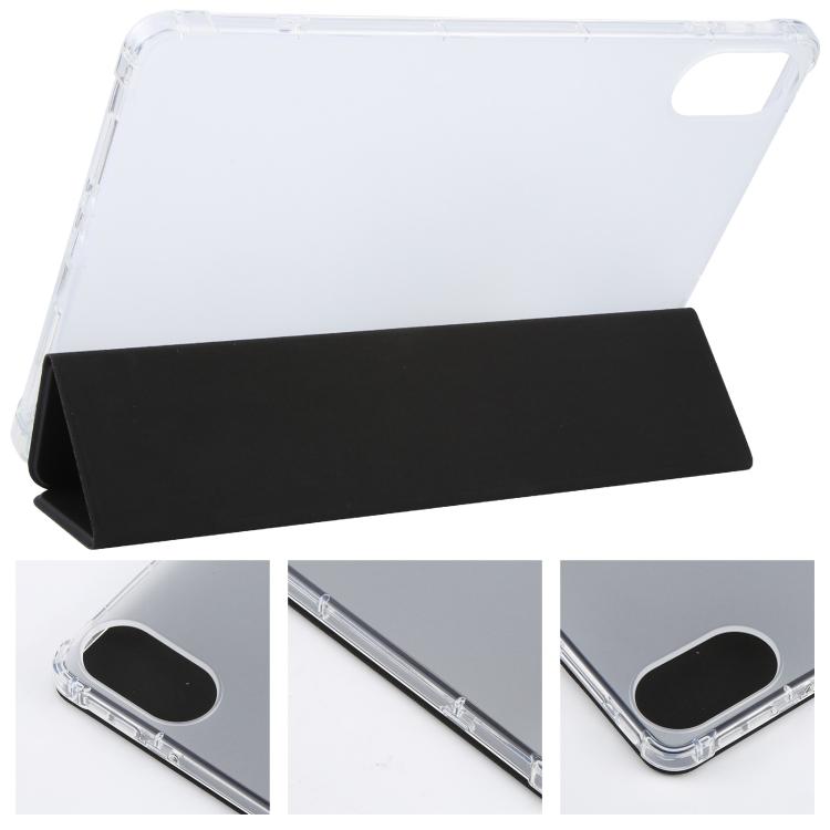 Funda de cuero inteligente de TPU transparente de 3 pliegues para Xiaomi Redmi Pad 2 con ranura para bolígrafo (negra)