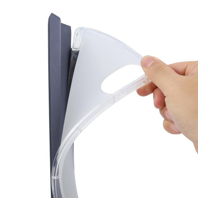 Funda de cuero inteligente de TPU transparente de 3 pliegues para Xiaomi Redmi Pad 2 con ranura para bolígrafo (azul oscuro)