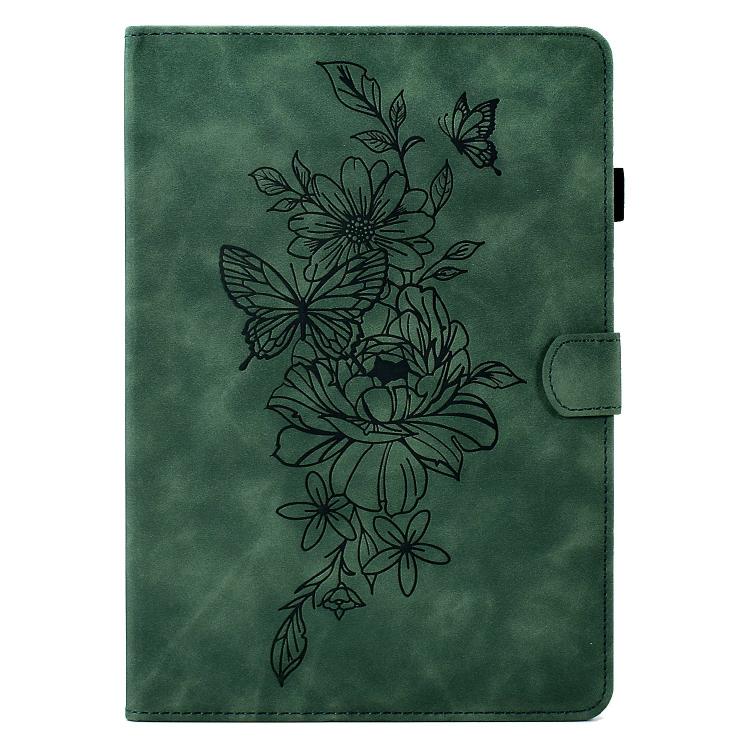 Funda de cuero con relieve de mariposa peonía para Xiaomi Redmi Pad 2 (verde)