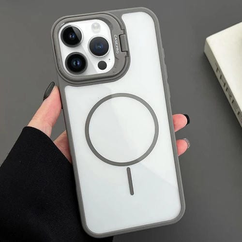 Funda magnética MagSafe para iPhone 13 Pro Max con soporte para lente de PC (gris)
