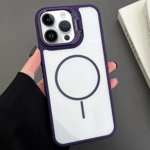 Funda magnética MagSafe para iPhone 13 Pro Max con soporte para lente de PC (morado)