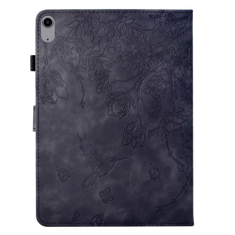 Funda de cuero inteligente con estampado de flores y pájaros para Xiaomi Redmi Pad 2 (negra)