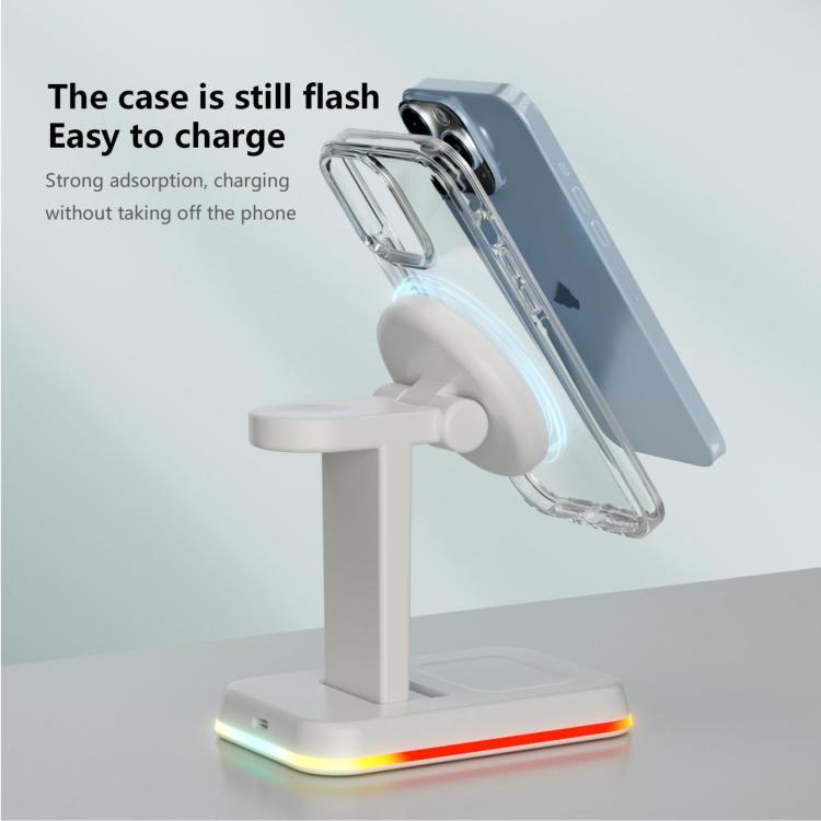 Cargador inalámbrico magnético 3 en 1 H63 de 15 W (blanco)