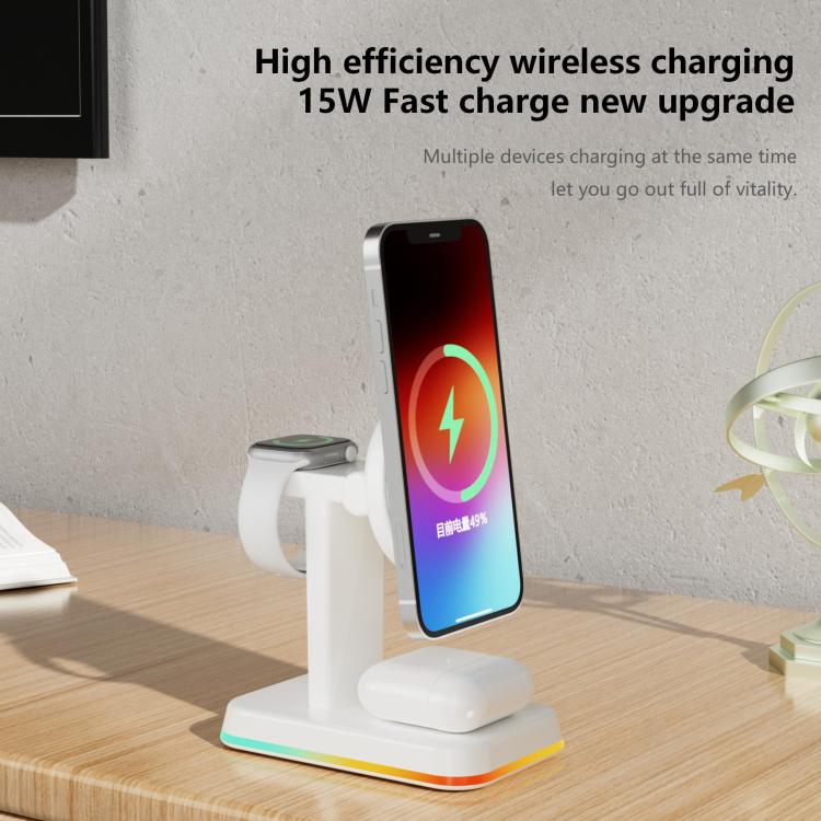 Cargador inalámbrico magnético 3 en 1 H63 de 15 W (blanco)