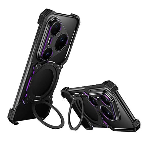 Funda metálica con soporte MagSafe sin bordes para Huawei Pura 80 Pro (negro y morado)