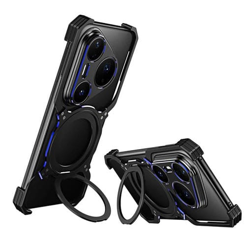 Funda metálica con soporte MagSafe sin bordes para Huawei Pura 80 Pro+ (negro y azul)