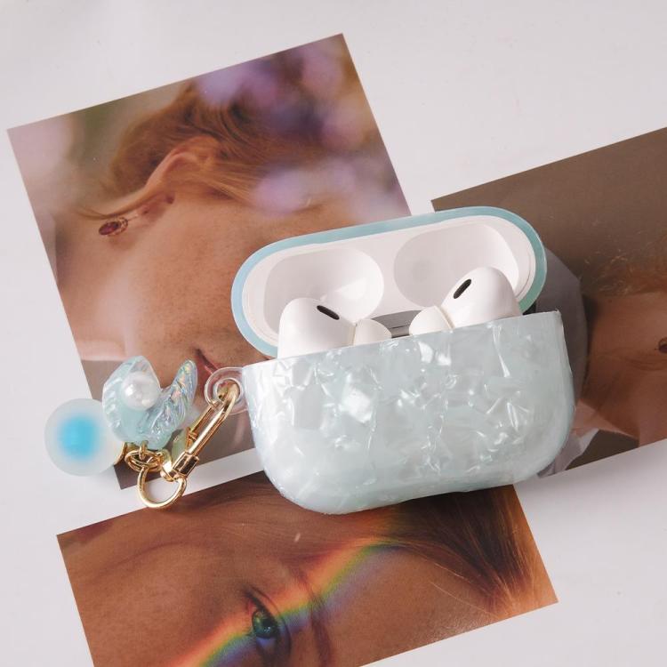 Estuche para AirPods 1/2 con textura de perla y hebilla colgante (blanco)