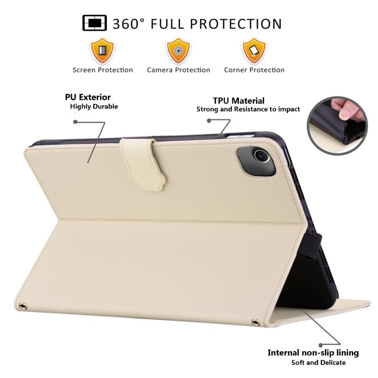 Funda inteligente de piel de lichi con tacto de gato para iPad Air 11 (2025/2024) (blanco albaricoque)