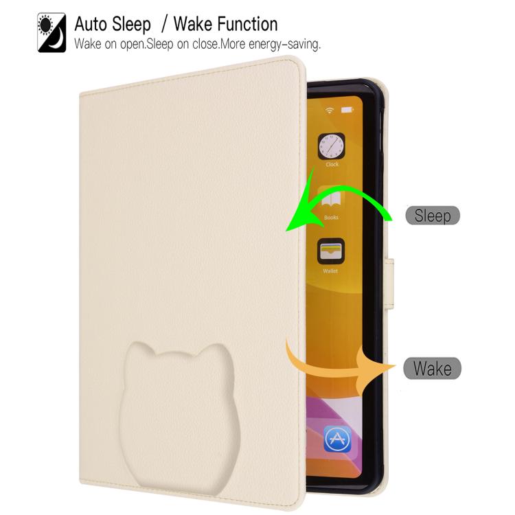 Funda inteligente de piel de lichi con tacto de gato para iPad Air 13 (2025/2024) (blanco albaricoque)
