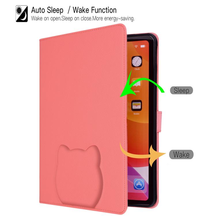 Funda inteligente de piel de lichi con tacto de gato para iPad mini 2024/mini 6 (rojo sandía)