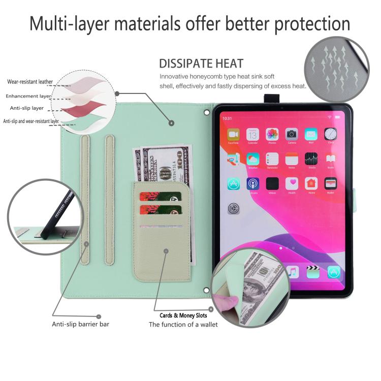 Funda inteligente de piel de lichi con tacto de gato para iPad mini 2024/mini 6 (verde)