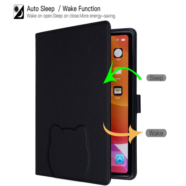 Funda inteligente de piel de lichi con tacto de gato para iPad Pro 13 (2024) (negra)