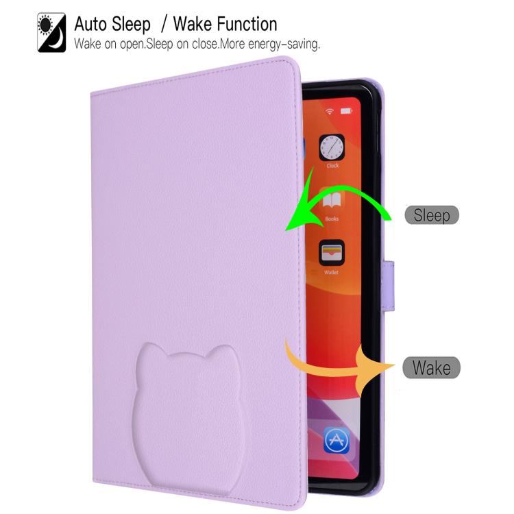 Funda inteligente de piel de lichi con tacto de gato para iPad Pro 13 (2024) (morado)