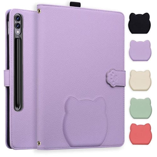 Funda de piel de lichi con tacto de gato para Samsung Galaxy Tab S10+/S9+ (morado)
