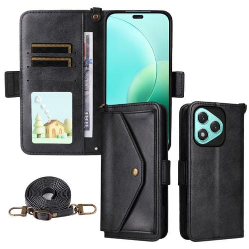 Funda de piel de vacuno cruzada con ranuras para múltiples tarjetas para Honor 400 Lite (negro)