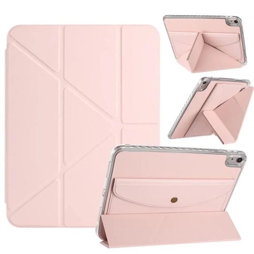 Funda de cuero inteligente con tapa trasera tipo billetera y deformación para iPad 2025/2022 (rosa)