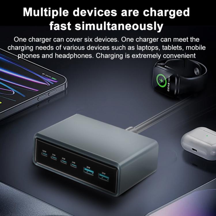 Cargador rápido de escritorio multifunción GaN de 6 puertos, 200 W, 4 USB-C/Tipo C y 2 USB-A, enchufe estadounidense (negro)