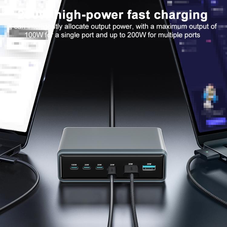 Cargador rápido de escritorio multifunción GaN de 6 puertos, 200 W, 4 USB-C/Tipo C y 2 USB-A, enchufe australiano (amarillo)