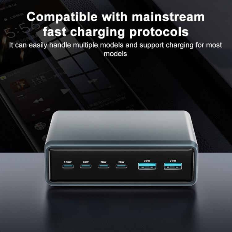 Cargador rápido de escritorio multifunción GaN de 6 puertos, 200 W, 4 USB-C/Tipo C y 2 USB-A, enchufe UE (amarillo)