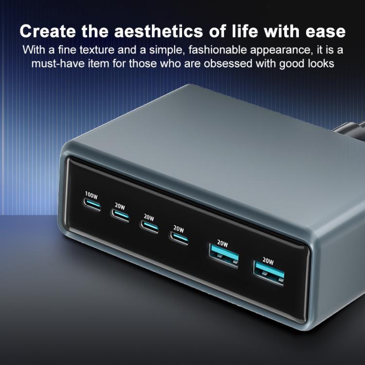 Cargador rápido de escritorio multifunción GaN de 6 puertos, 200 W, 4 USB-C/Tipo C y 2 USB-A, enchufe UE (amarillo)