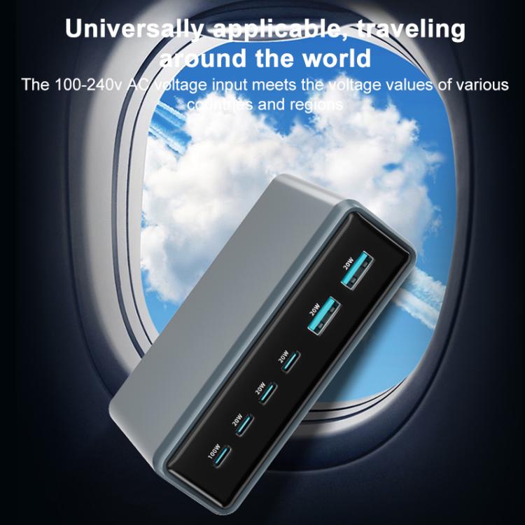 Cargador rápido de escritorio multifunción GaN de 6 puertos, 200 W, 4 USB-C/Tipo C y 2 USB-A, enchufe británico (blanco)