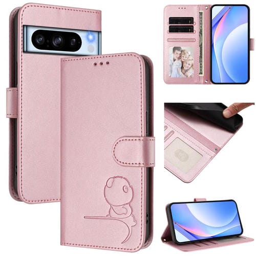 Funda de cuero con estampado RFID y cordón para Google Pixel 8 Pro (rosa)