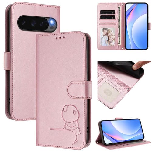 Funda de cuero con estampado RFID y cordón para Google Pixel 10/10 Pro (rosa)