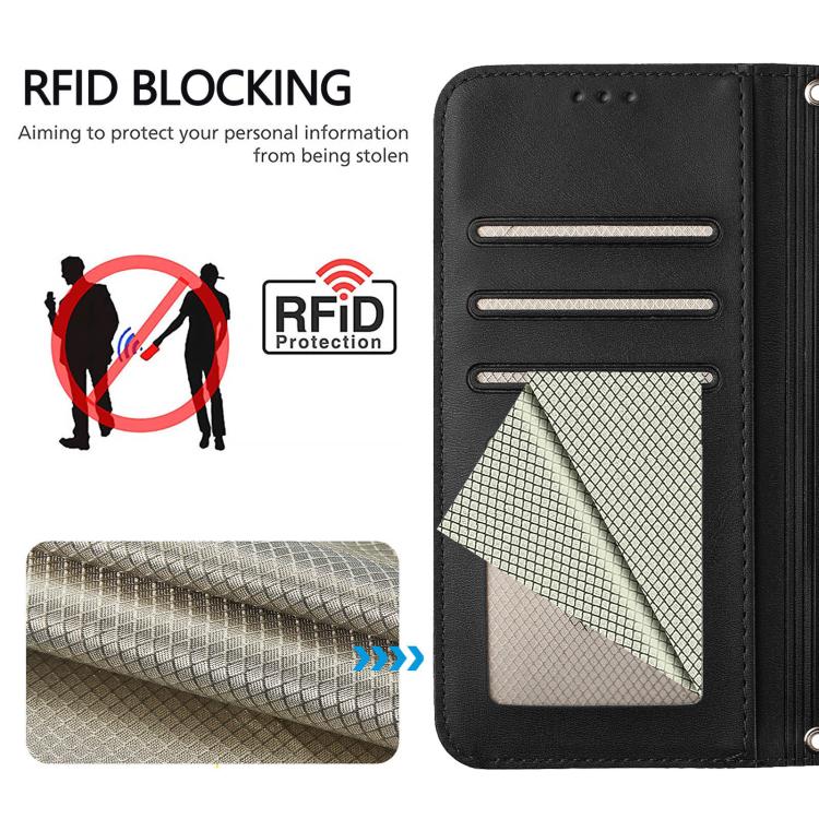 Funda de cuero con relieve RFID y cordón para Sony Xperia 1 V (negro)