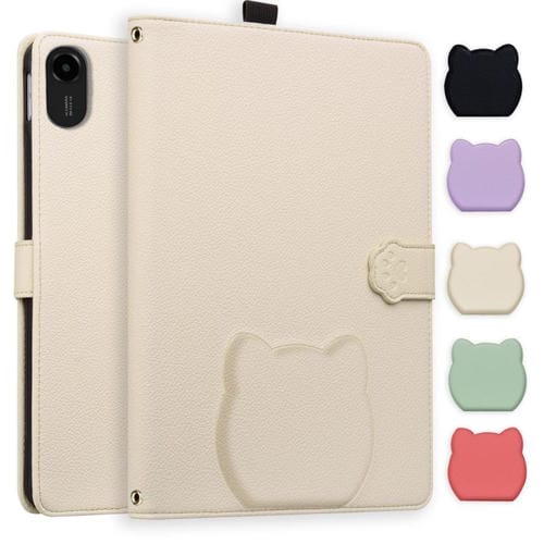 Funda de piel de lichi con tacto de gato para Xiaomi Redmi Pad 2 (blanco albaricoque)