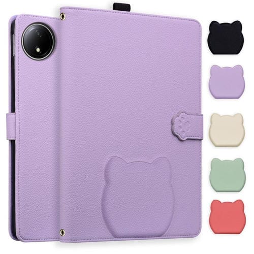 Funda de piel de lichi con tacto de gato para Xiaomi Redmi Pad SE 8.7 (morada)