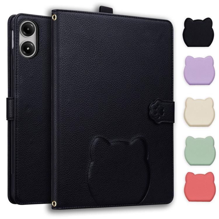 Funda de piel de lichi con tacto de gato para Xiaomi Redmi Pad Pro/Poco Pad (negra)