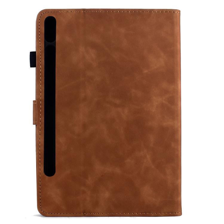 Funda de cuero inteligente con relieve de mandala para Samsung Galaxy Tab S10 FE+ (marrón)