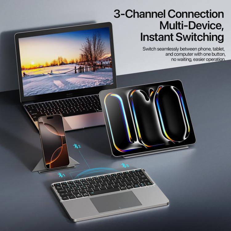 Funda de cuero para tableta DUX DUCIS OK Fold Series con teclado inalámbrico Bluetooth táctil de dos pliegues (negro)