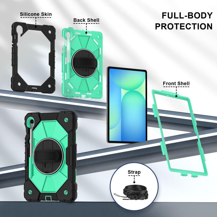 Funda híbrida de silicona con diseño de robot para Samsung Galaxy Tab S10 FE/S9 (negro y verde menta)