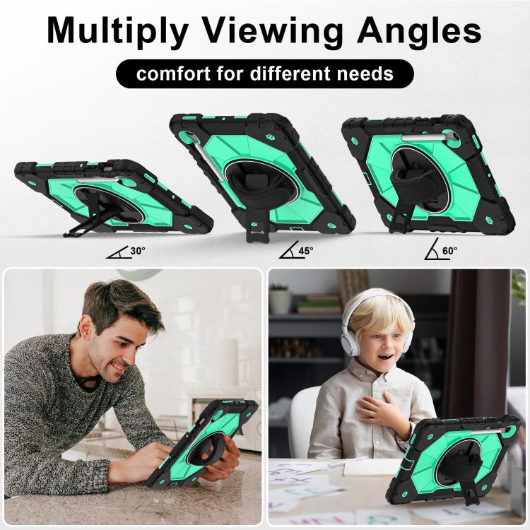 Funda híbrida de silicona con diseño de robot para Samsung Galaxy Tab S10 FE/S9 (negro y verde menta)