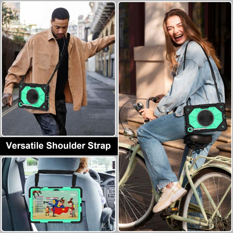 Funda híbrida de silicona con diseño de robot para Samsung Galaxy Tab S10 FE/S9 (negro y verde menta)