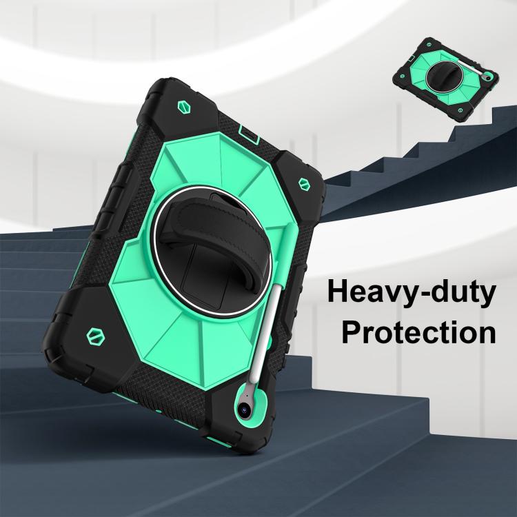 Funda híbrida de silicona con diseño de robot para Samsung Galaxy Tab S10 FE/S9 (negro y verde menta)