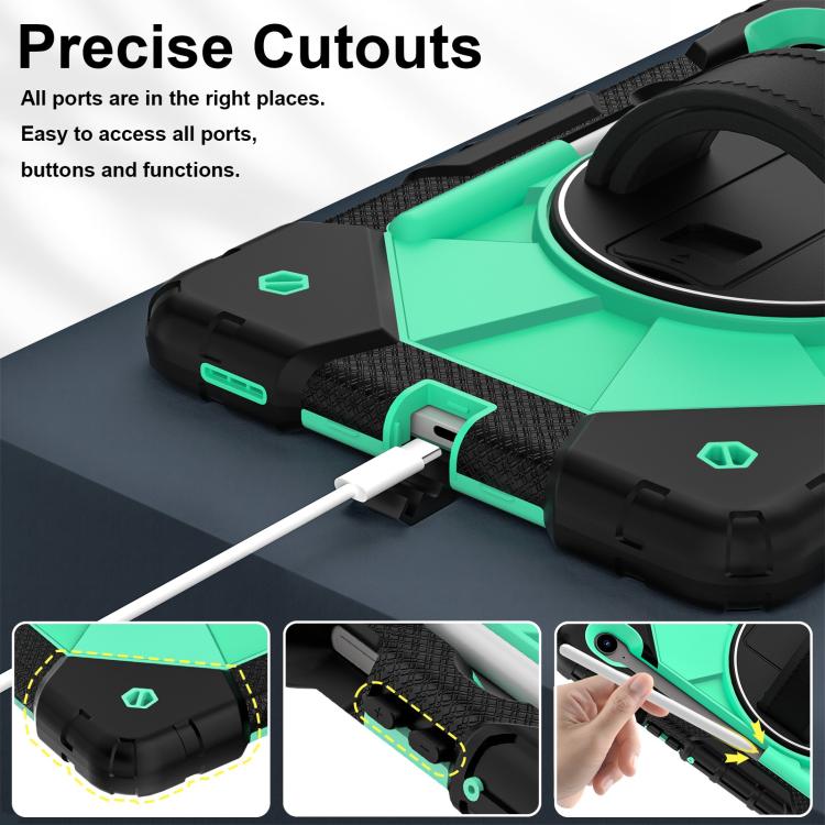 Funda híbrida de silicona con diseño de robot para Samsung Galaxy Tab S10 FE/S9 (negro y verde menta)