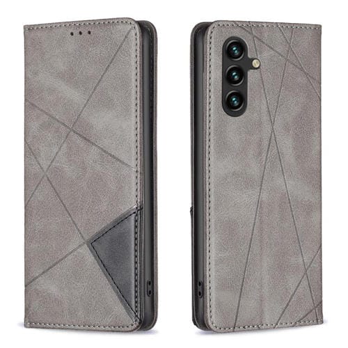 Funda de cuero magnética con textura de rombos para Samsung Galaxy S25 FE 5G (gris)