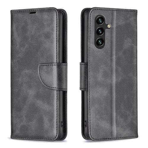 Funda de piel de cordero con tapa de color puro para Samsung Galaxy S25 FE 5G (negro)