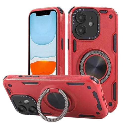 Funda magnética con rotación de 360 grados y mecanismo de tres núcleos para iPhone 11 (roja)