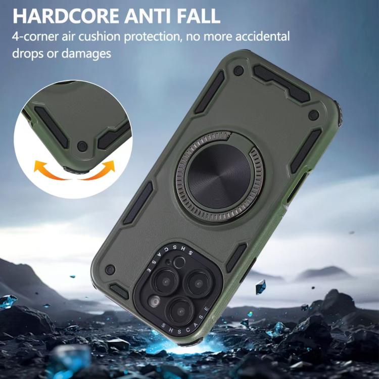 Funda magnética con rotación de 360 grados y mecanismo de tres núcleos para iPhone 14 (verde militar)