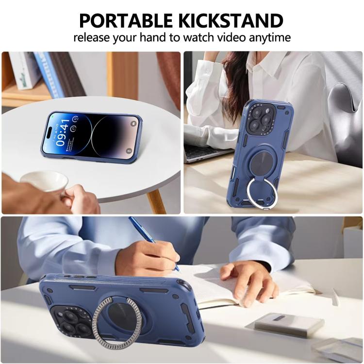 Funda magnética con rotación de 360 grados y mecanismo de tres núcleos para iPhone 14 Pro Max (azul real)
