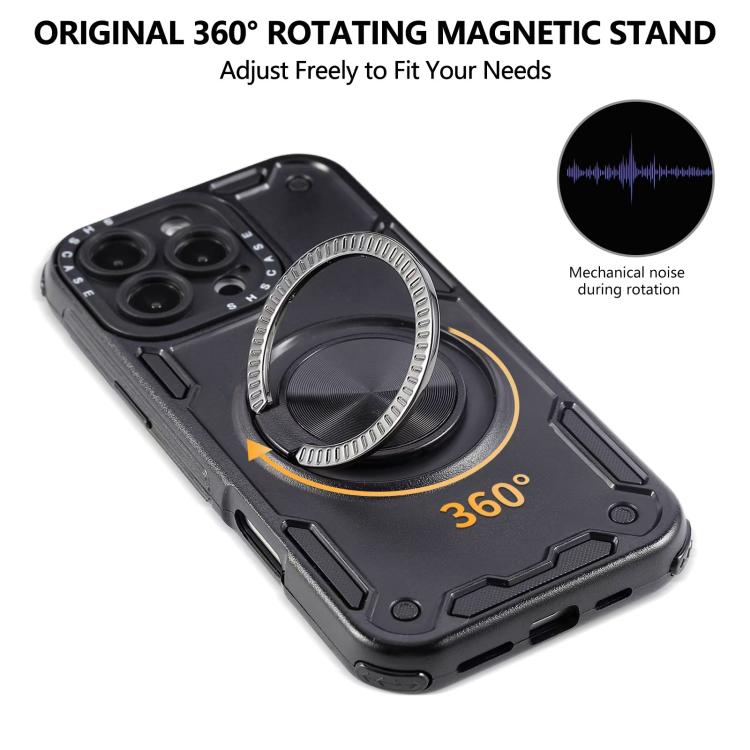 Funda magnética con rotación de 360 grados y mecanismo de tres núcleos para iPhone 16 Plus (negra)