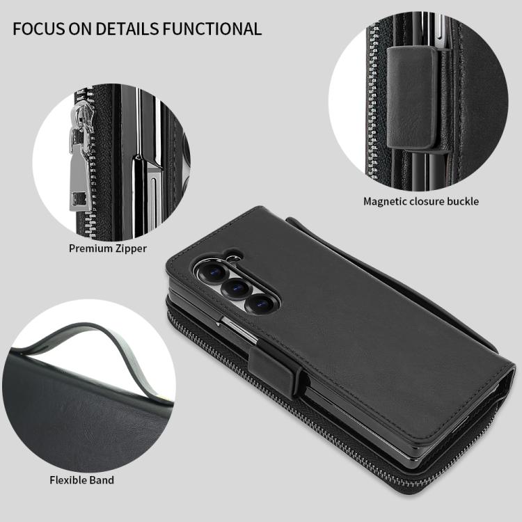 Funda de cuero con hebilla magnética y RFID para Samsung Galaxy Fold4 (negro)